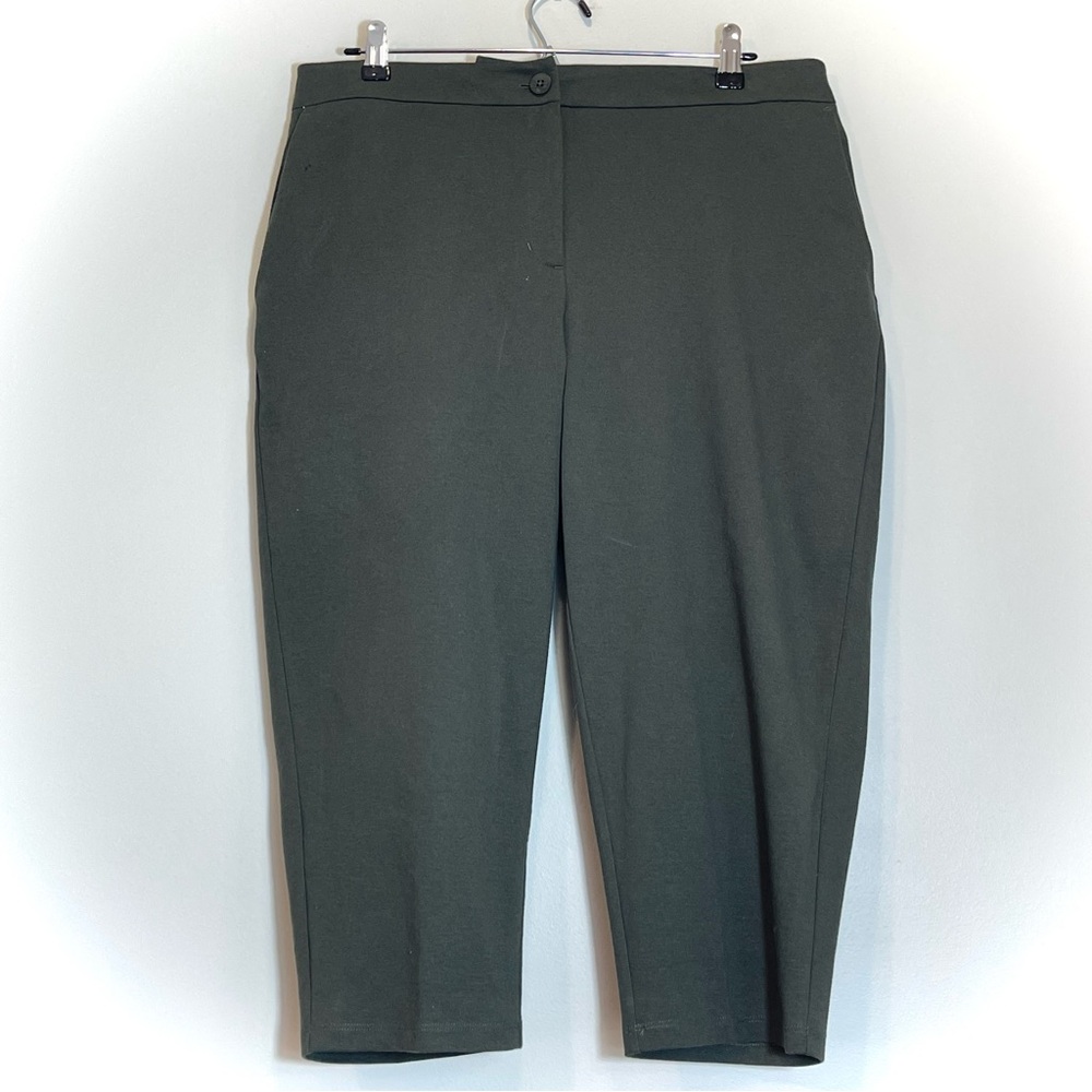 EILEEN FISHER Womens Tapered Leg Capri Pants Olive Green Stretch Sz Large Petite